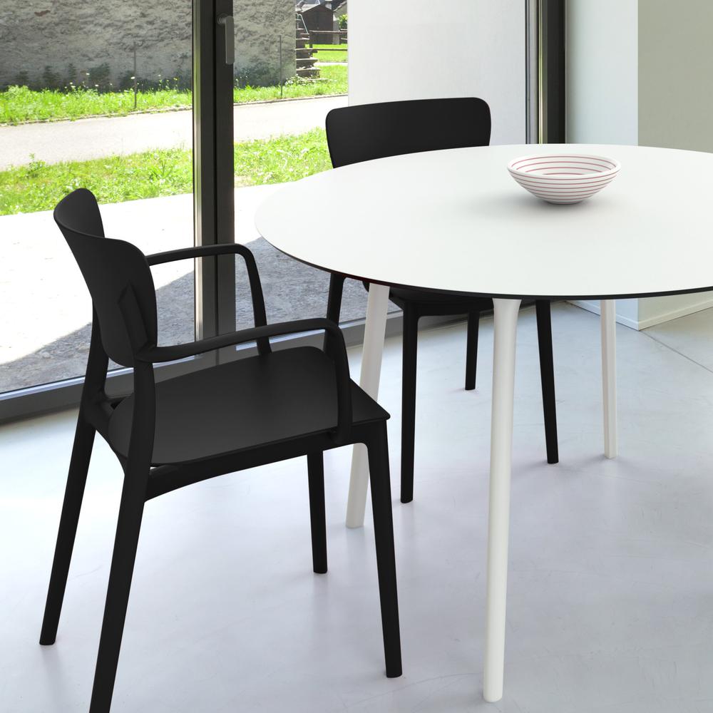 Lisa Round Dining Set with 47 inch White Table and Black Armcairs