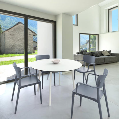 Lisa Round Dining Set with 47 inch White Table and Dark Gray Armcairs