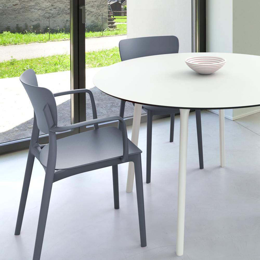 Lisa Round Dining Set with 47 inch White Table and Dark Gray Armcairs