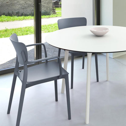 Lisa Round Dining Set with 47 inch White Table and Dark Gray Armcairs