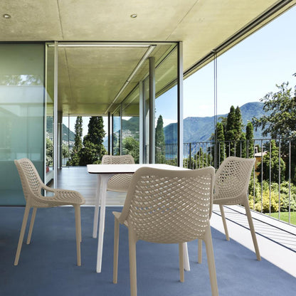 Air Maya Square Dining Set with White Table and 4 Taupe Chairs