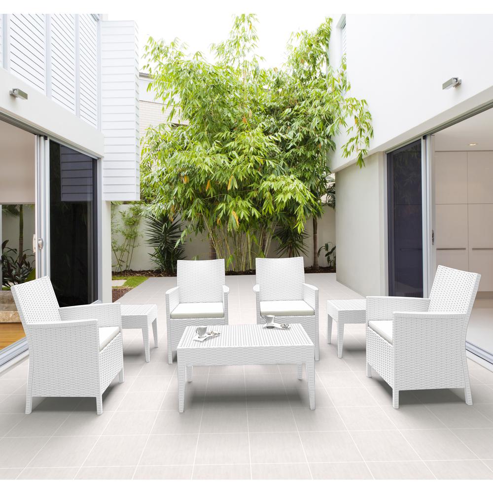 California Wickerlook Casual Seating set 7 Piece White with Sunbrella Natural Cushion