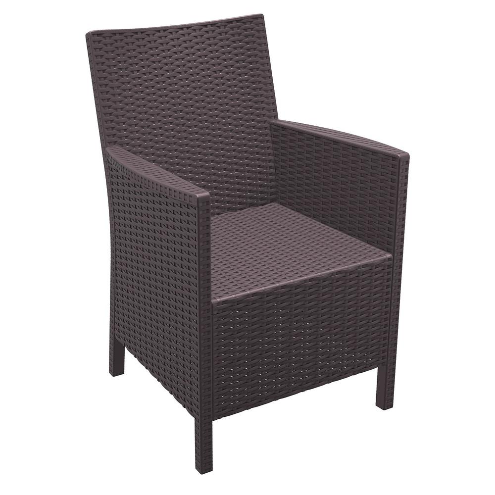 California Wickerlook Square Dining Set 5 Piece Brown with Sunbrella Natural Cushion