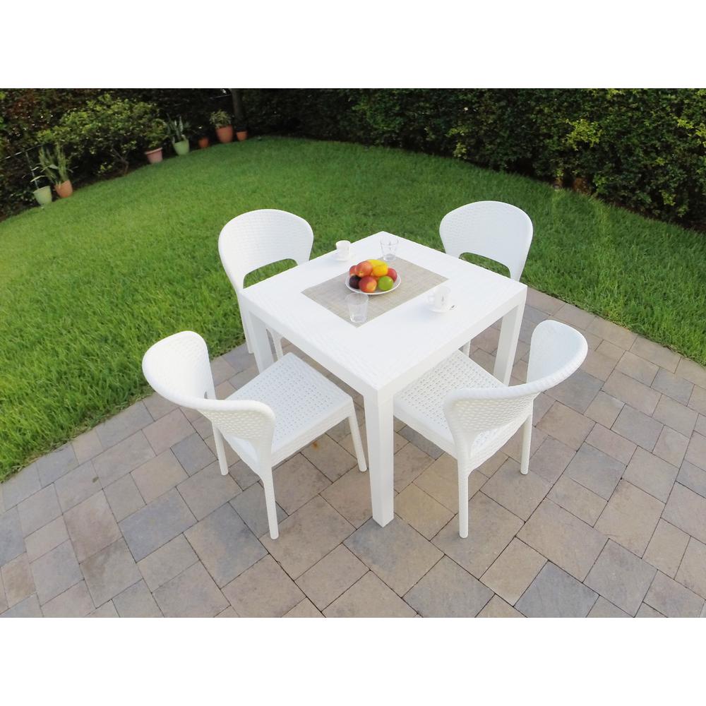 Daytona Wickerlook Square Dining Set 5 Piece White with Side Chairs