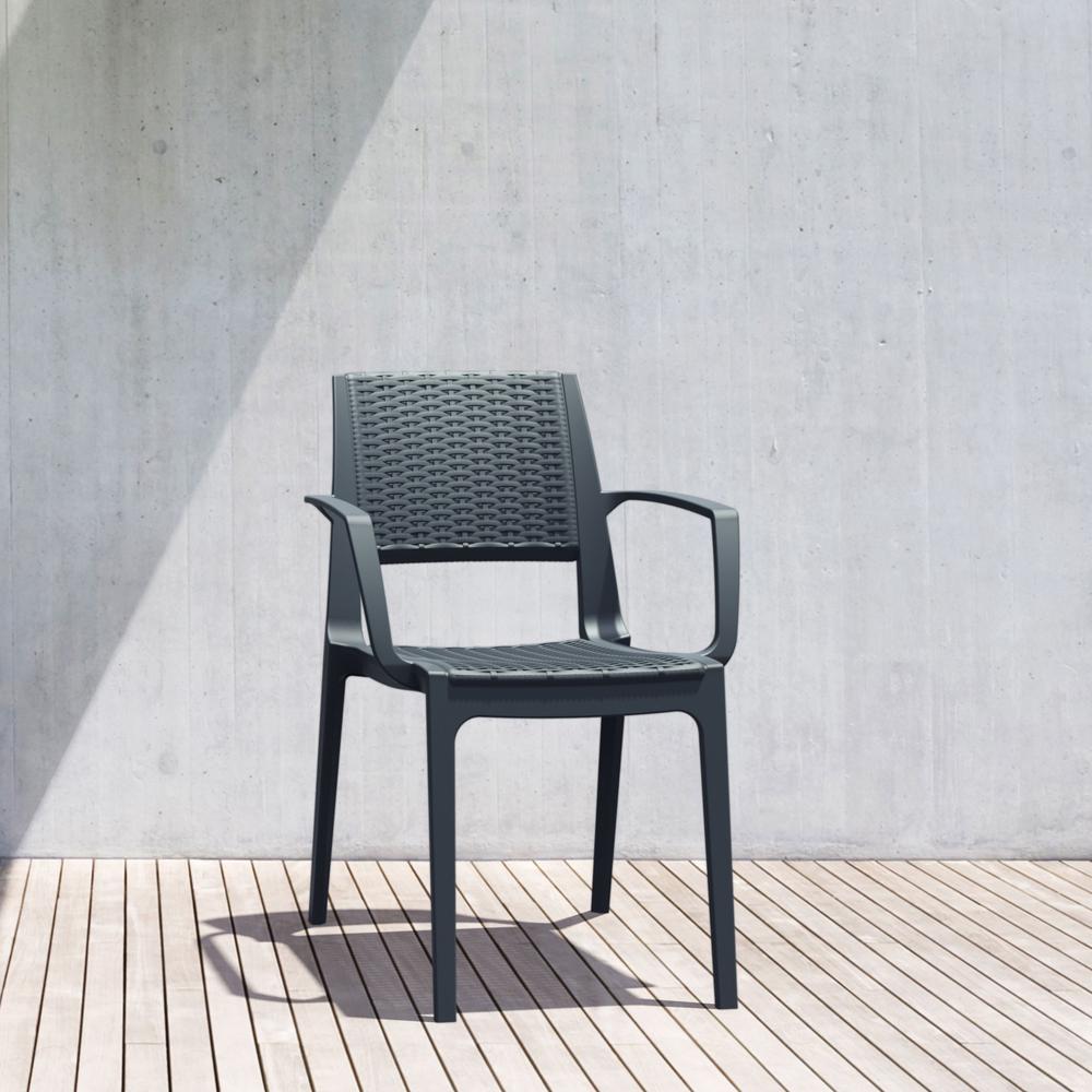 Capri Resin Dining Arm Chair Dark Gray, Set of 2