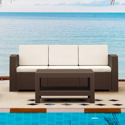 Monaco Resin Patio Sofa Brown with Sunbrella Natural Cushion