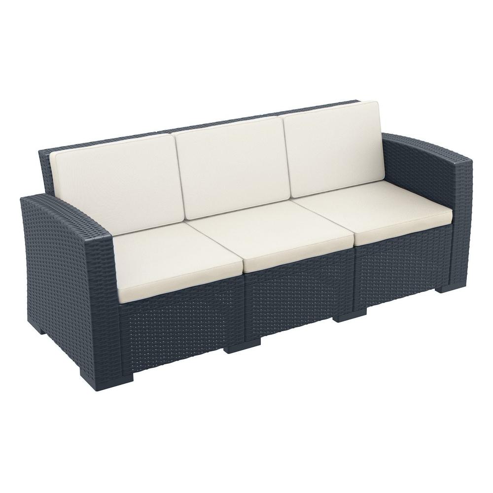 Monaco Resin Patio Sofa Dark Gray with Sunbrella Natural Cushion