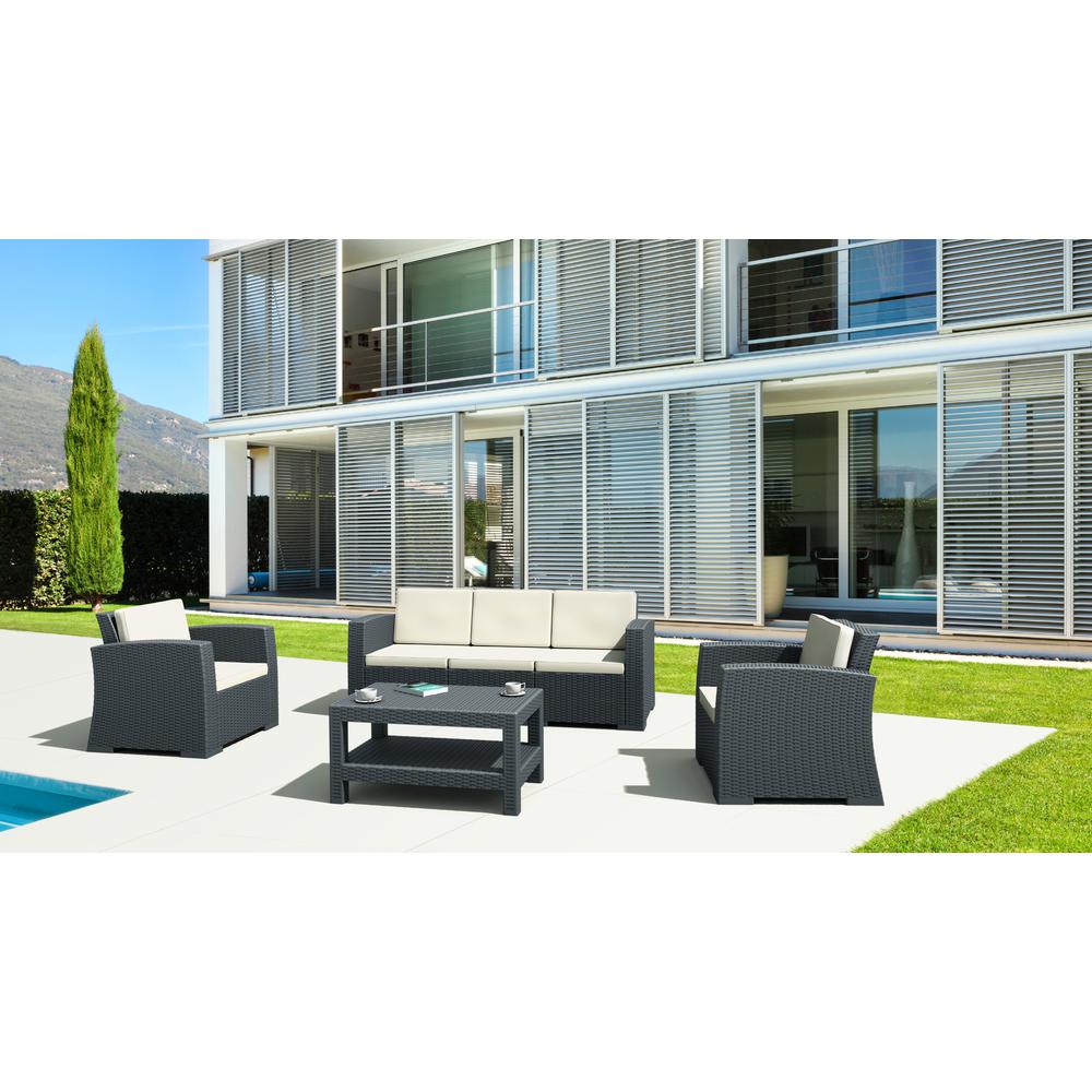 Monaco Resin Patio Sofa Dark Gray with Sunbrella Natural Cushion