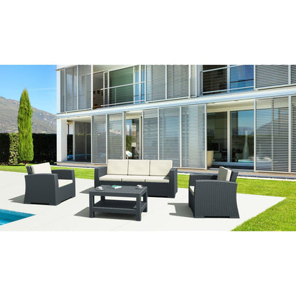 Monaco Resin Patio Sofa Dark Gray with Sunbrella Natural Cushion