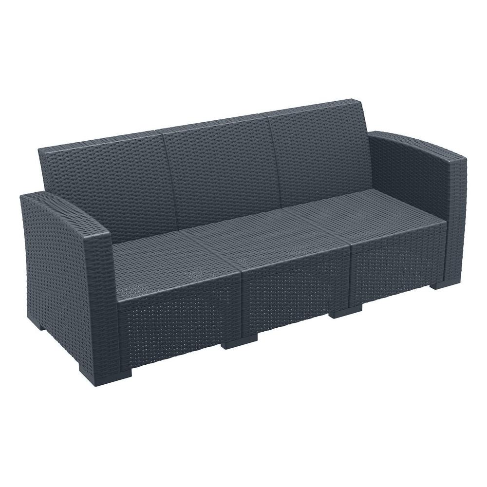 Monaco Resin Patio Sofa Dark Gray with Sunbrella Natural Cushion