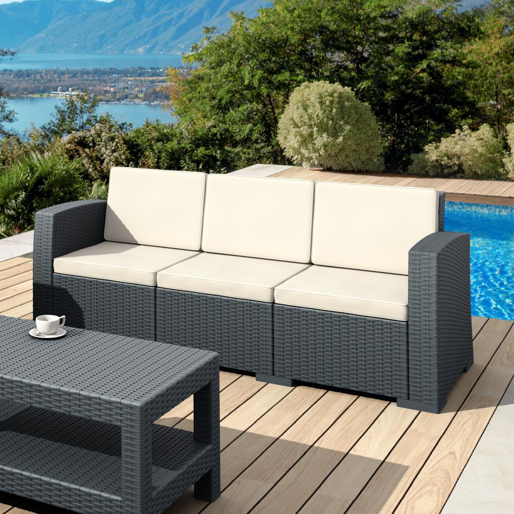 Monaco Resin Patio Sofa Dark Gray with Sunbrella Natural Cushion