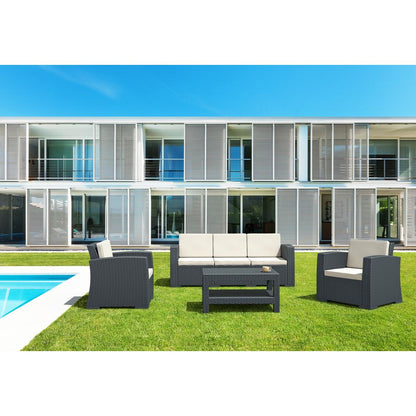 Monaco Resin Patio Sofa Dark Gray with Sunbrella Natural Cushion