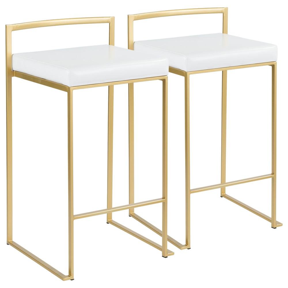 Contemporary-Glam Counter Stool in Gold with White Faux Leather Set of 2