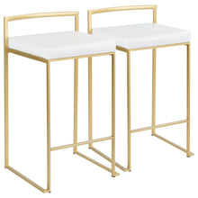 Contemporary-Glam Counter Stool in Gold with White Faux Leather Set of 2