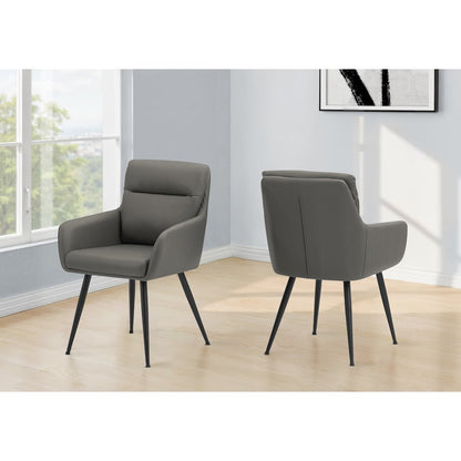 Dining Chair, 34"" Height, Set Of 2, Upholstered, Side, Grey Leather Look
