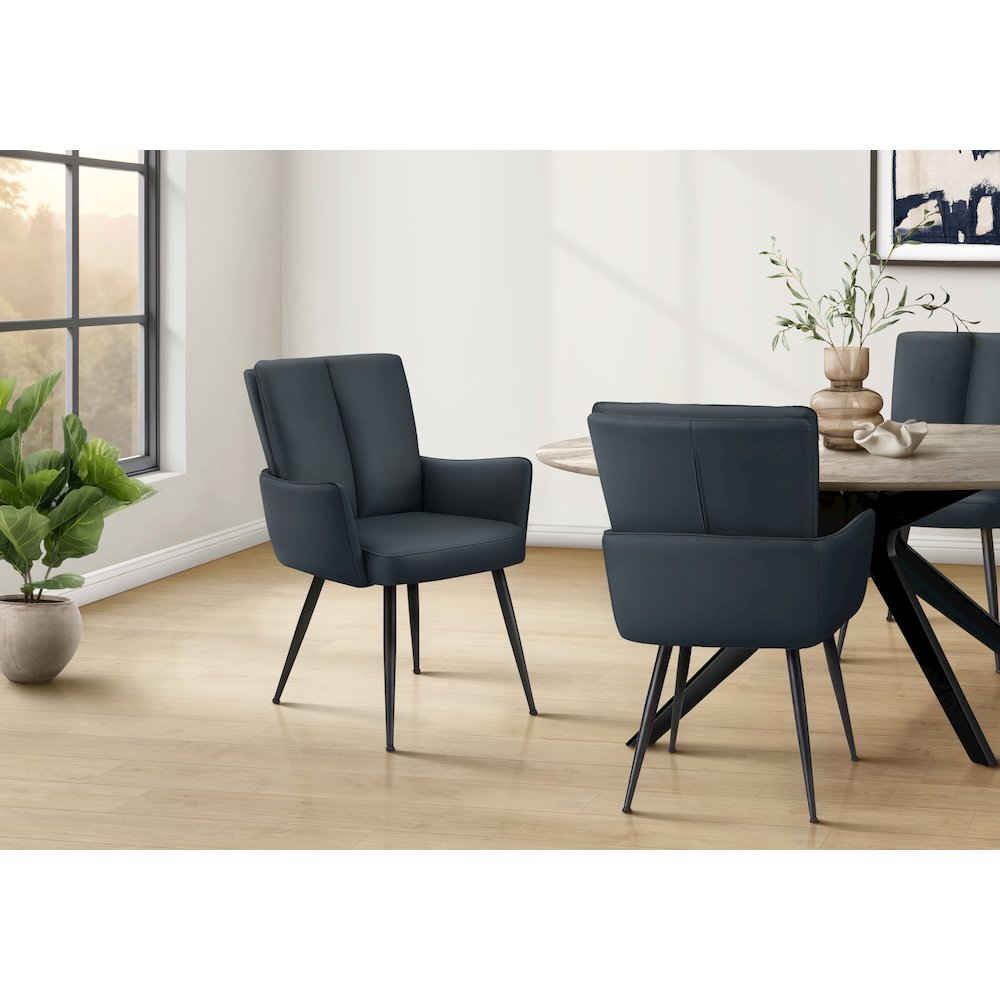 Dining Chair, 36"" Height, Set Of 2, Upholstered, Side, Blue Leather Look