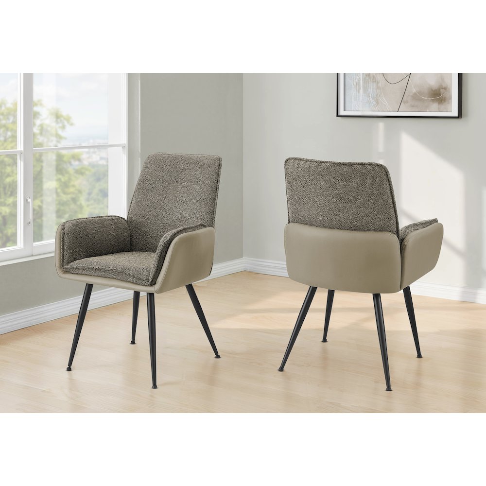 Dining Chair, 36"" Height, Set Of 2, Upholstered, Side, Brown Fabric