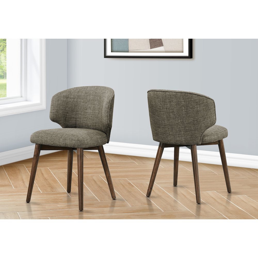 Dining Chair, 32"" Height, Set Of 2, Side, Upholstered, Dark Walnut