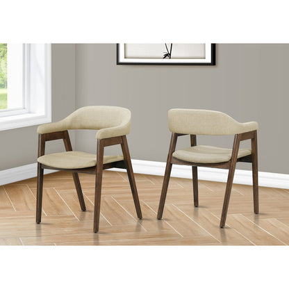 Dining Chair, 32"" Height, Set Of 2, Side, Upholstered, Dark Walnut, Sand Fabric