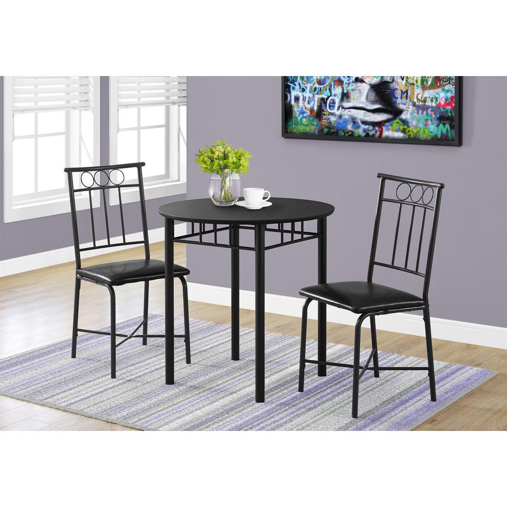 Dining Table Set, 3pcs Set, Small, 30 Round, Kitchen, Black Metal And Laminate