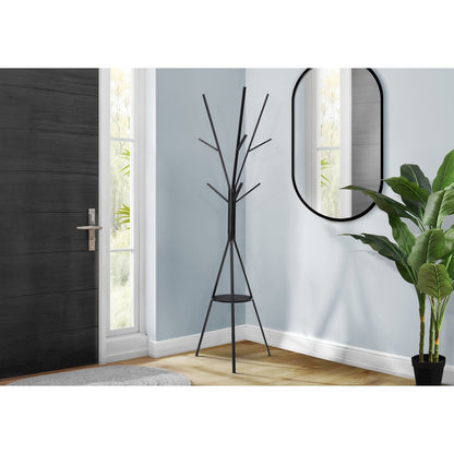 Coat Rack, 72""H, Hall Tree, 6 Hooks, Black Metal