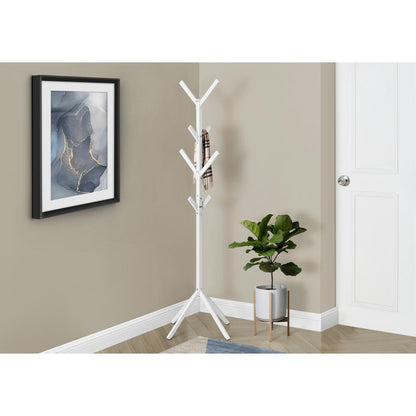 Coat Rack, Hall Tree, Free Standing, 8 Hooks, Entryway, 70H, Bedroom, White