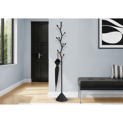 Coat Rack, Hall Tree, 8 Hooks, 72""H, Black Metal