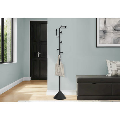 Coat Rack, 66""H, Hall Tree, 6 Hooks, Black Metal