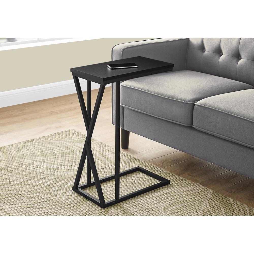 Accent Table, C-shaped, End, Side, Snack, Living Room, Bedroom, Black Laminate
