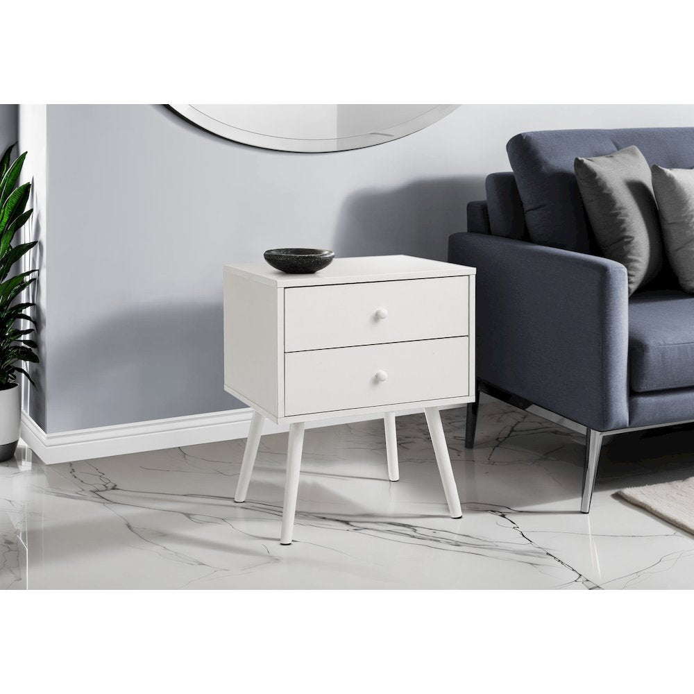 Accent Table, Storage Drawer, White Laminate, Modern, Contemporary