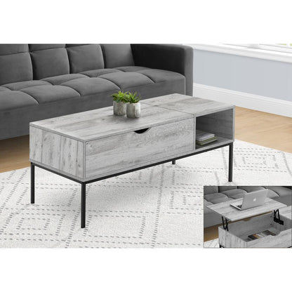 Coffee Table, 42 L, Rectangular, Cocktail, Lift-top, Grey, Black