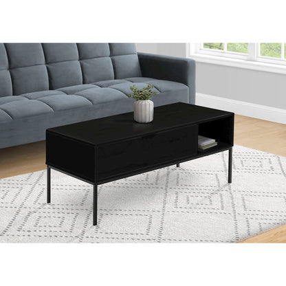 Coffee Table, 42 L, Rectangular, Cocktail, Lift-top, Black Laminate, Black Metal