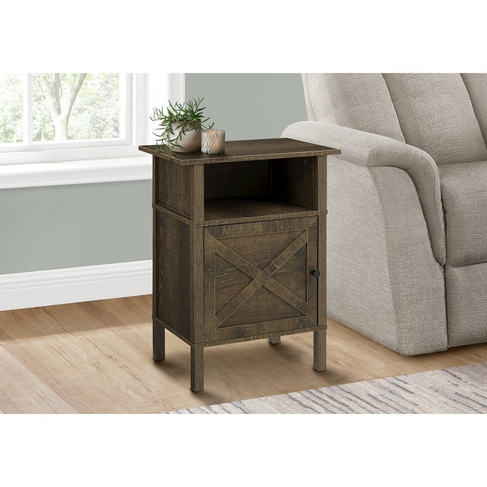 Accent Table, Small, Storage, Dark Oak Laminate, Transitional