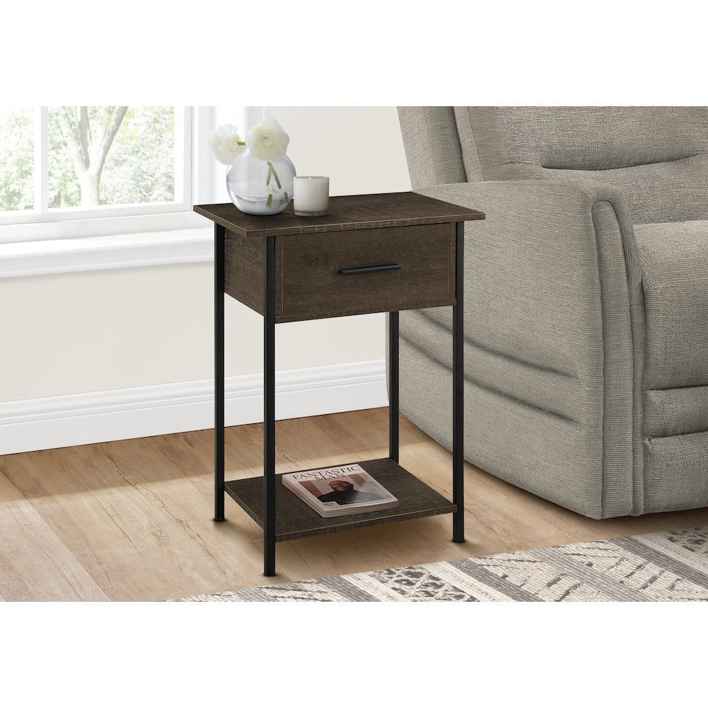 Accent Table, 2 Tier, End, Black Metal, Contemporary