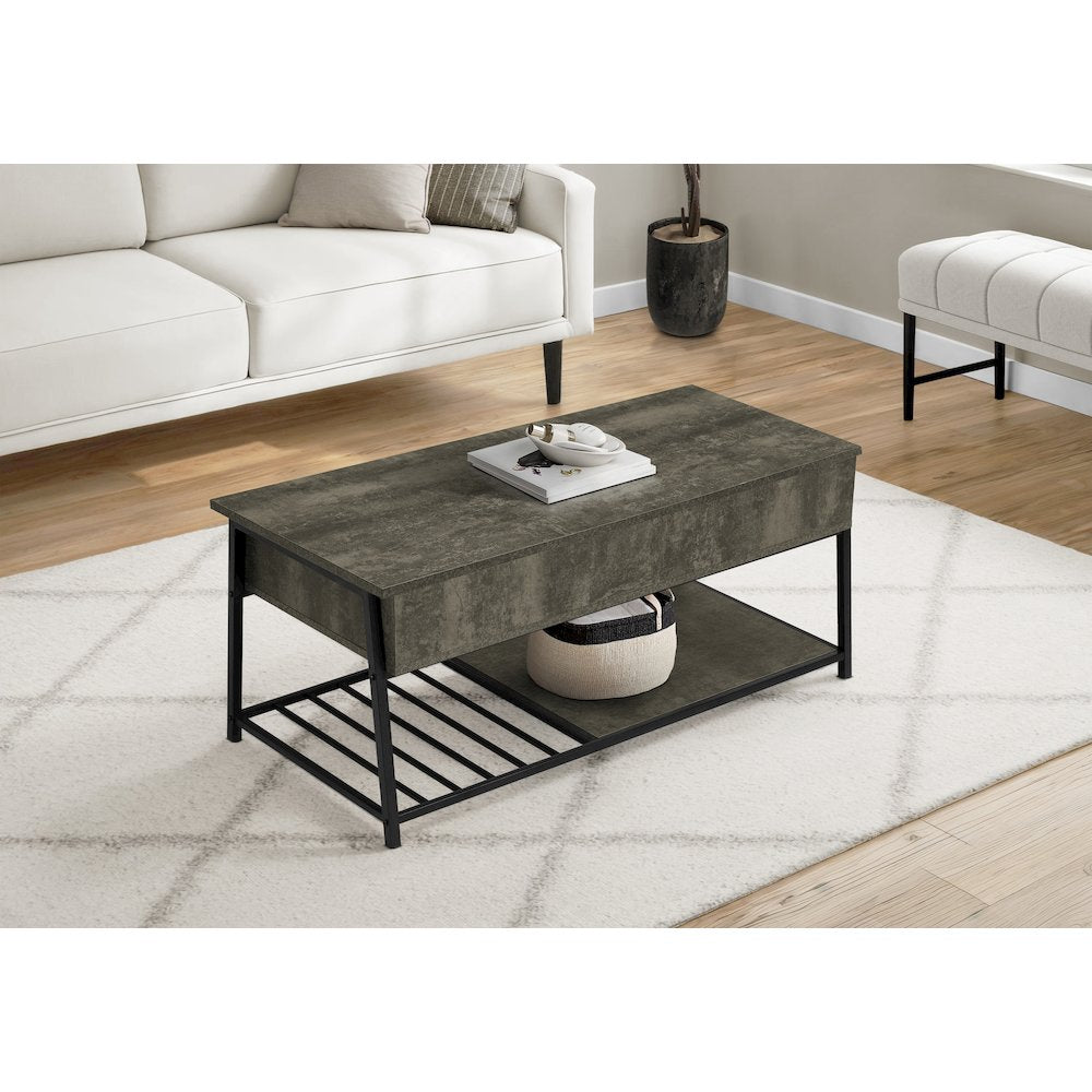 Coffee Table, 42L, Cocktail, Lift-top, Rectangular, Storage,Dark Bronze Laminate