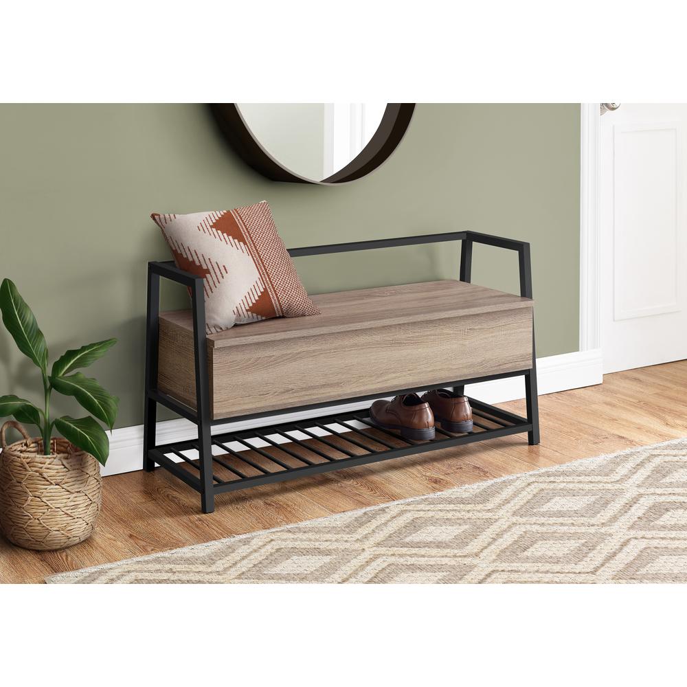 Bench, Entryway, Hallway, Storage, 42 Rectangular, Brown Laminate, Black