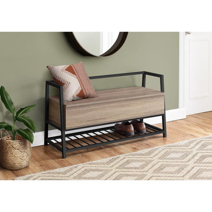 Bench, Entryway, Hallway, Storage, 42 Rectangular, Brown Laminate, Black