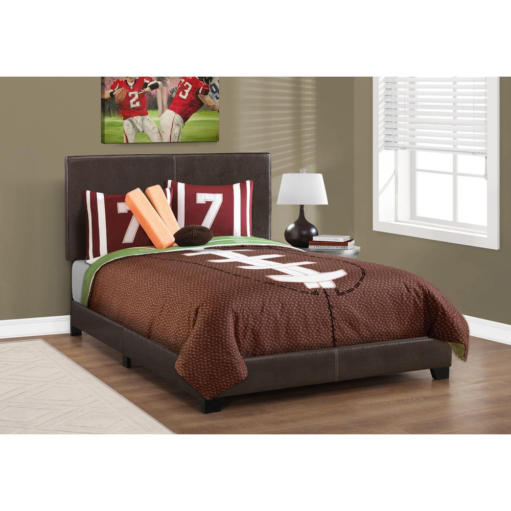 Bed, Full Size, Bedroom, Upholstered, Brown Leather Look, Transitional