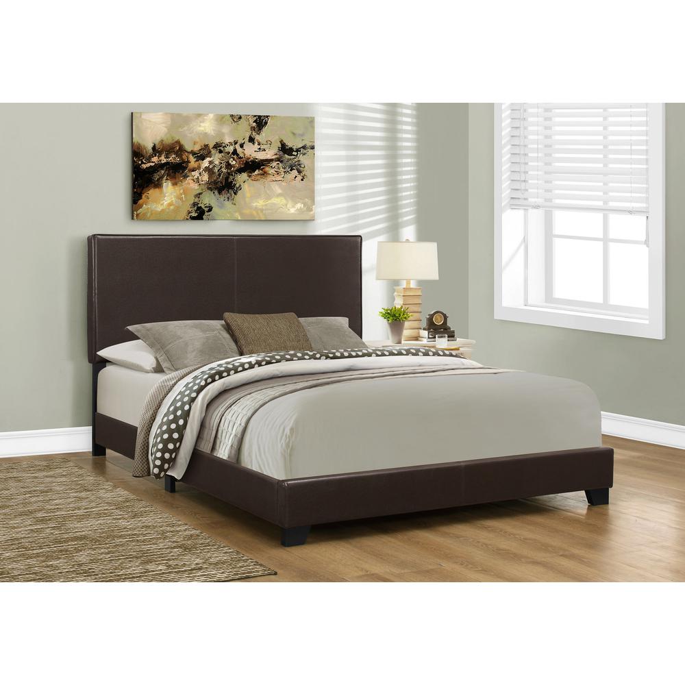 Bed, Queen Size, Bedroom, Upholstered, Brown Leather Look, Transitional