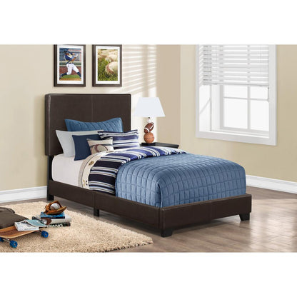 Bed, Twin Size, Bedroom, Upholstered, Brown Leather Look, Transitional