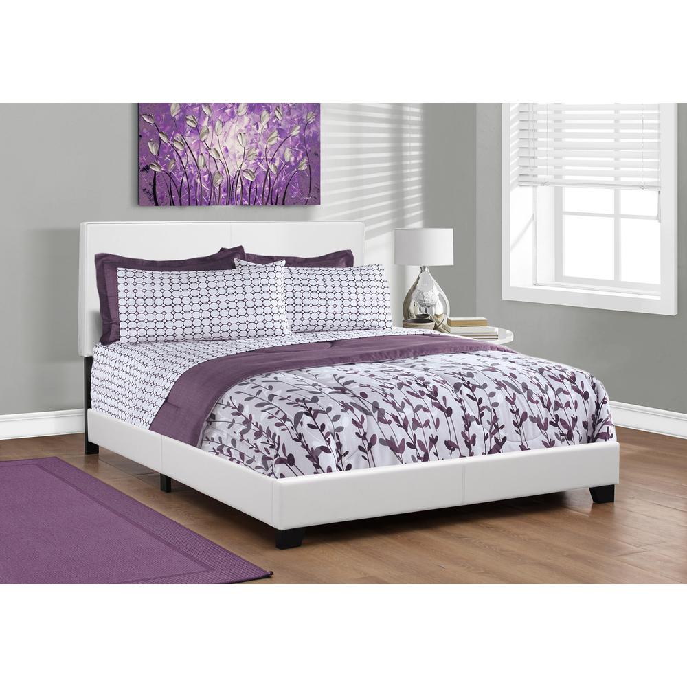 Bed, Queen Size, Bedroom, Upholstered, White Leather Look, Transitional