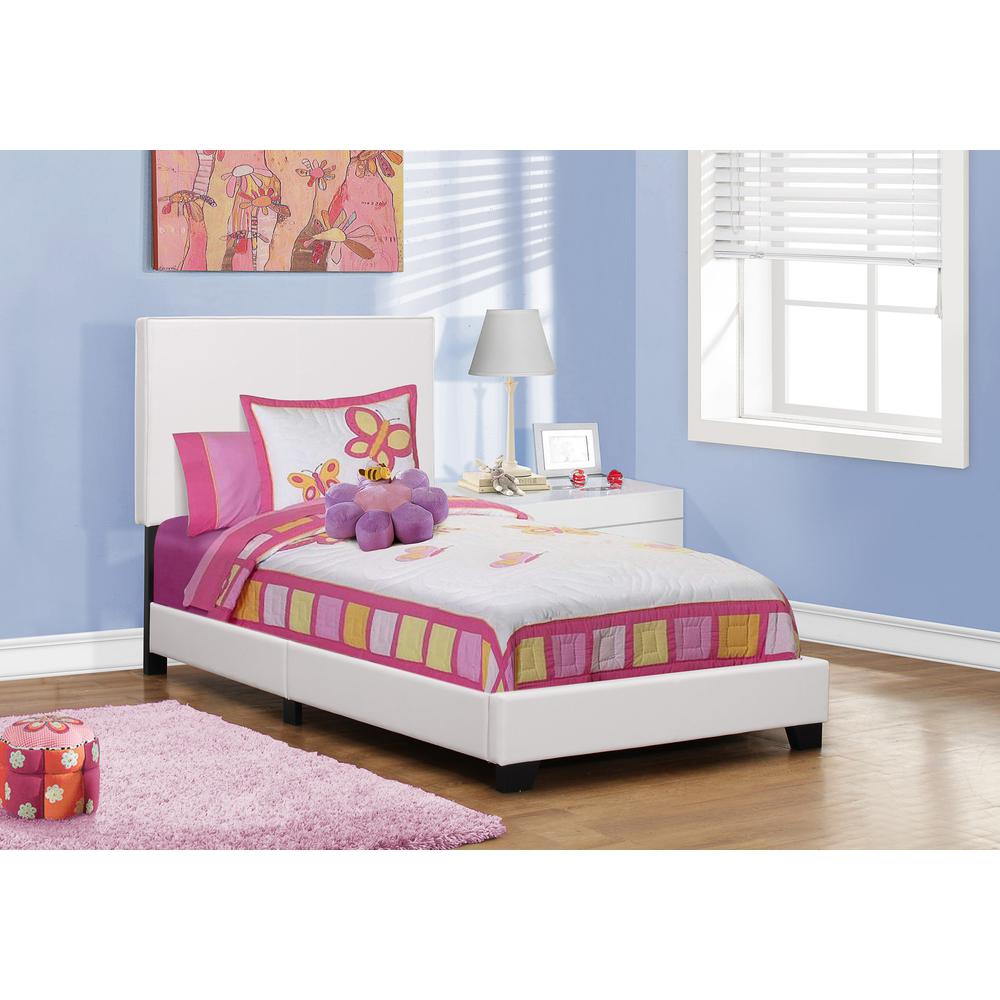 Bed, Twin Size, Bedroom, Upholstered, White Leather Look, Transitional