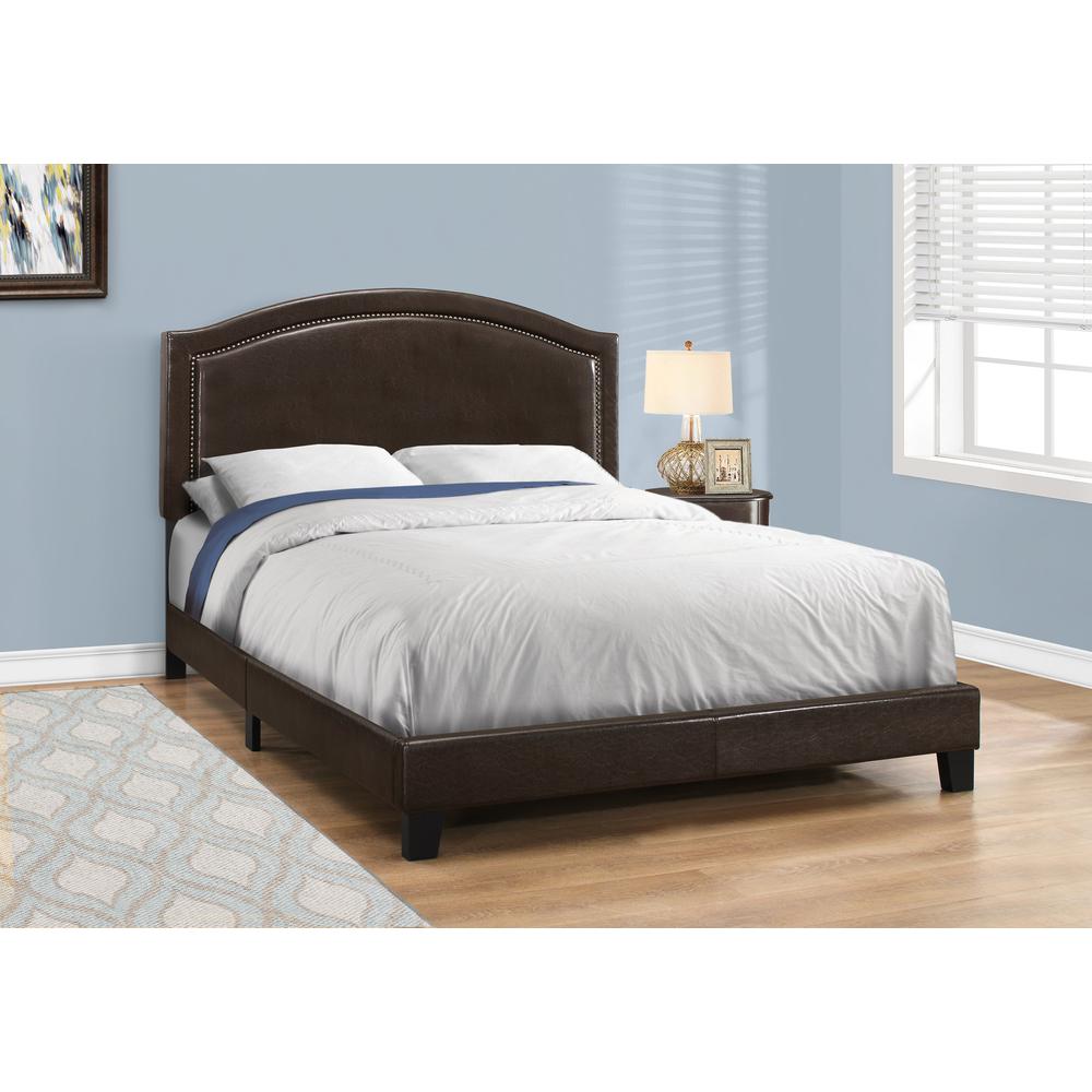 Bed, Queen Size, Bedroom, Upholstered, Brown Leather Look, Transitional