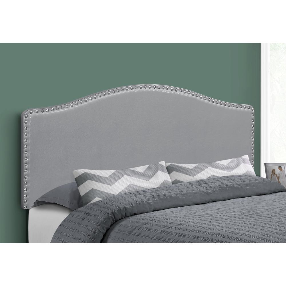 Bed, Headboard Only, Queen Size, Bedroom, Upholstered, Grey Leather Look