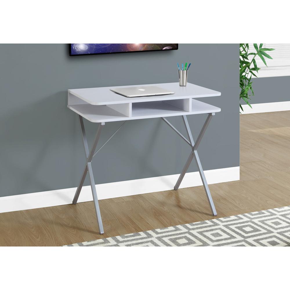 Computer Desk, Home Office, Laptop, Storage Shelves, 31L, Work, White Laminate
