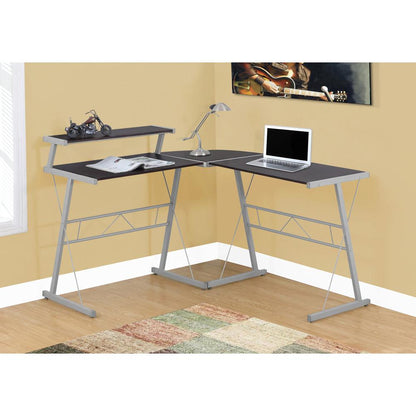 Computer Desk, Home Office, Corner, L Shape, Work, Laptop, Brown Laminate, Grey