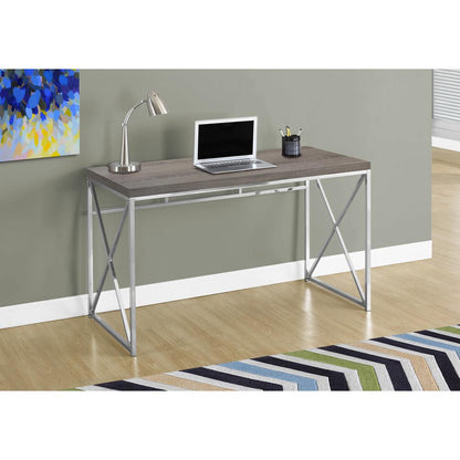 Computer Desk, Home Office, Laptop, Work, Brown Laminate, Chrome