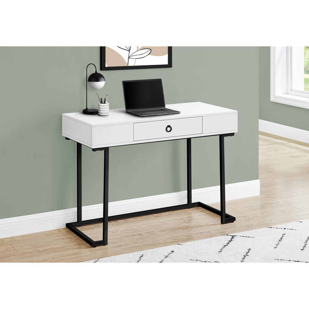 Computer Desk, Home Office, Laptop, Storage Drawers, 42L, Work, Glossy White