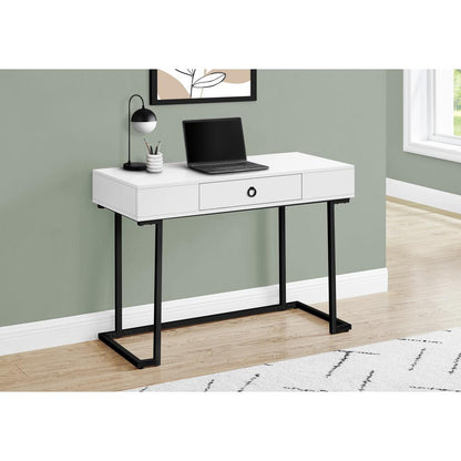 Computer Desk, Home Office, Laptop, Storage Drawers, 42L, Work, Glossy White