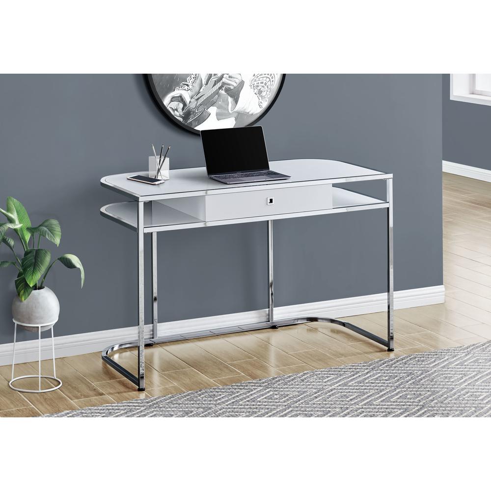 Computer Desk, Home Office, Laptop, Storage Drawers, 48L, Work, White Laminate